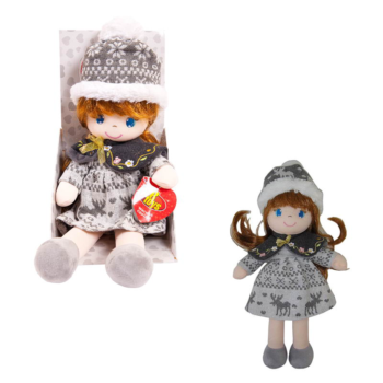 Кукла мягконабивная, в сеолй шапочке и фетровом платье, 36 см, в открытой коробке