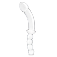 Стеклянный двусторонний фаллоимитатор 12,5’’ Girthy Double Sided Dong With Anal Bead Grip Handle - 32 см. - 0