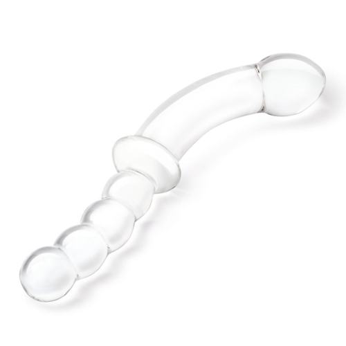 Стеклянный двусторонний фаллоимитатор 12,5’’ Girthy Double Sided Dong With Anal Bead Grip Handle - 32 см. - 2