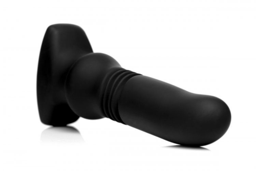 Черный фрикционный вибратор Silicone Vibrating Thrusting Plug with Remote Control - 17,1 см. - 1