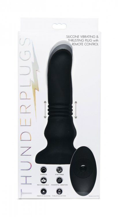 Черный фрикционный вибратор Silicone Vibrating Thrusting Plug with Remote Control - 17,1 см. - 4