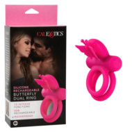 Розовое эрекционное виброкольцо Silicone Rechargeable Dual Butterfly Ring - 1