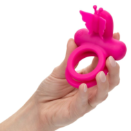 Розовое эрекционное виброкольцо Silicone Rechargeable Dual Butterfly Ring - 3