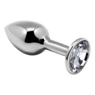 Серебристая анальная втулка с прозрачным кристаллом Mini Metal Butt Plug Size S - 7 см. - 0