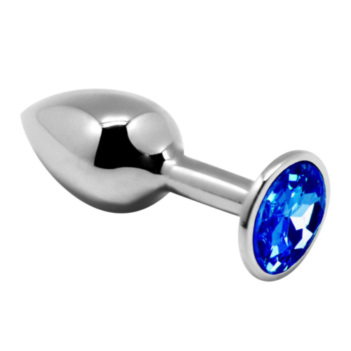 Серебристая анальная втулка с синим кристаллом Mini Metal Butt Plug Size S - 7 см. - 0