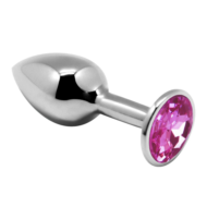 Серебристая анальная втулка с розовым кристаллом Mini Metal Butt Plug Size S - 7 см. - 0