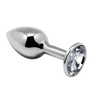 Серебристая анальная втулка с прозрачным кристаллом Mini Metal Butt Plug Size M - 8 см. - 0