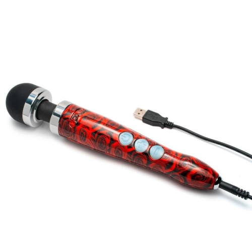 Красный беспроводной wand-вибратор Doxy Die Cast 3R с принтом в виде роз на рукояти - 28 см. - 1