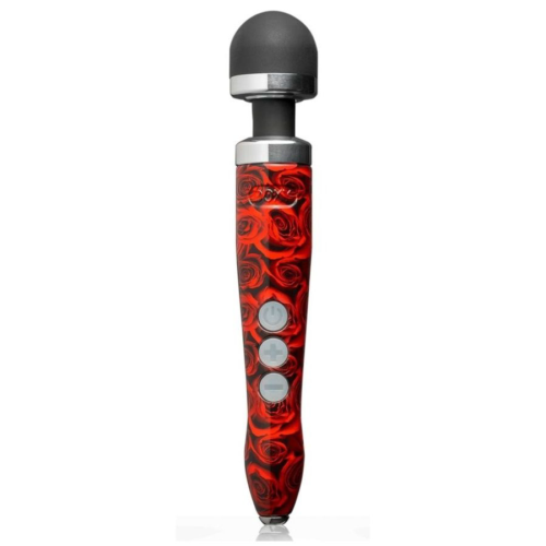 Красный беспроводной wand-вибратор Doxy Die Cast 3R с принтом в виде роз на рукояти - 28 см. - 0