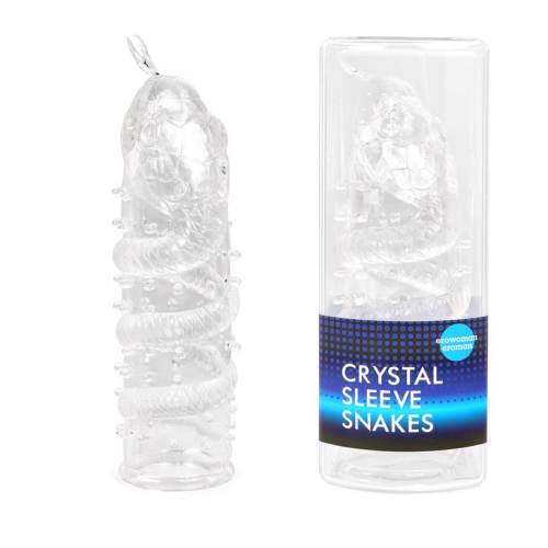 Закрытая рельефная насадка Crystal sleeve snakes в виде змеи с усиками - 14 см. - 1