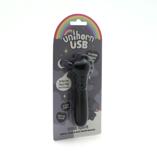 Черная вибропуля Unihorn USB Wild Spirit со стимуляцией язычком - 1