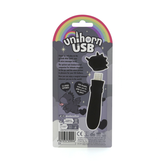 Черная вибропуля Unihorn USB Wild Spirit со стимуляцией язычком - 5