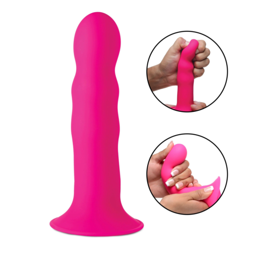 Розовый гибкий фаллоимитатор Squeeze-It Wavy Dildo - 18,3 см. - 2