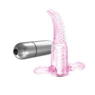 Розовый вибромассажер с щёточкой и петлями для пальцев Vibro Finger - 3