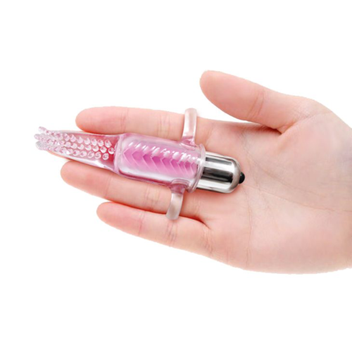 Розовый вибромассажер с щёточкой и петлями для пальцев Vibro Finger - 4