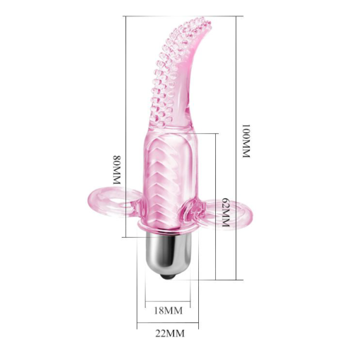 Розовый вибромассажер с щёточкой и петлями для пальцев Vibro Finger - 5