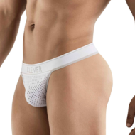 Белые перфорированные трусы-тонги Clever Ambar Thong - 1