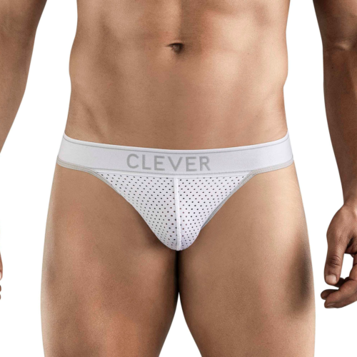 Белые перфорированные трусы-тонги Clever Ambar Thong - 0