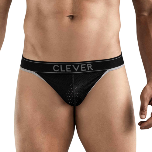 Черные перфорированные трусы-тонги Clever Ambar Thong - 0
