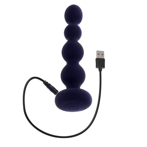 Фиолетовые анальные бусы с вибрацией и вращением Pleasure Orbit - 17,8 см. - 3