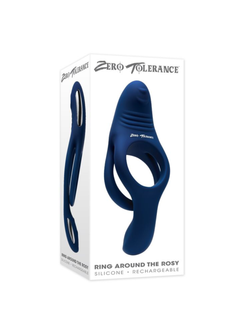Синее эрекционное виброкольцо с двойным подхватом мошонки Ring Around The Rosy - 8