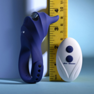 Синее эрекционное виброкольцо с клиторальной подушечкой и пультом ДУ Adjustable Fun Ring - 11