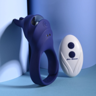 Синее эрекционное виброкольцо с клиторальной подушечкой и пультом ДУ Adjustable Fun Ring - 9