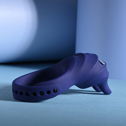 Синее эрекционное виброкольцо с клиторальной подушечкой и пультом ДУ Adjustable Fun Ring - 10