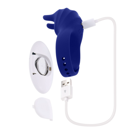Синее эрекционное виброкольцо с клиторальной подушечкой и пультом ДУ Adjustable Fun Ring - 6