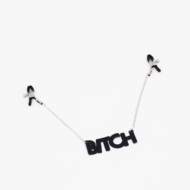 Зажимы на соски с кожаной подвеской Bitch - 1