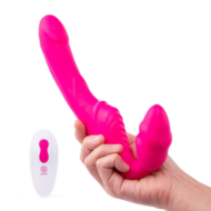Розовый безремневой страпон на радиоуправлении Strapless Together - 22 см. - 3