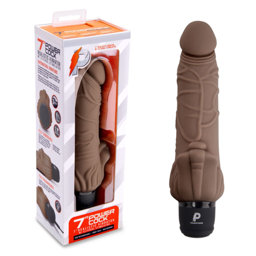 Коричневый вибратор с клиторальным выступом 7 Realistic Vibrator - 21,5 см. - 5