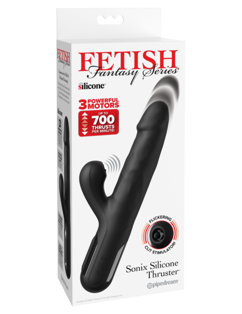 Черный силиконовый вибратор-кролик Sonix Silicone Thruster - 22 см. - 4