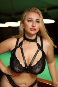 Черная кожаная сбруя с ошейником plus size из нежной кожи - 0