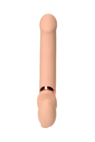 Телесный безремневой вибрострапон Vibrating Bendable Strap-On - size L - 3