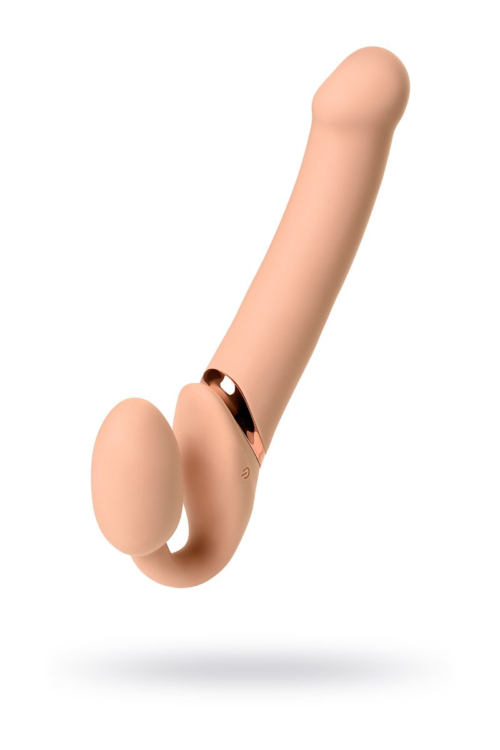 Телесный безремневой вибрострапон Vibrating Bendable Strap-On - size L - 1
