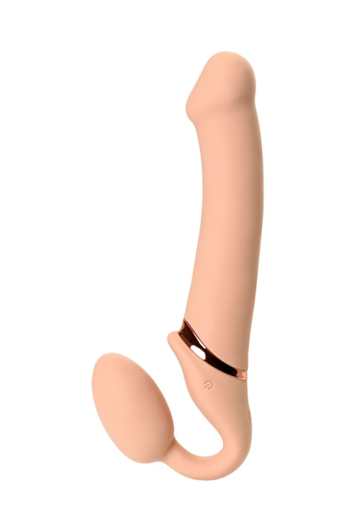 Телесный безремневой вибрострапон Vibrating Bendable Strap-On - size L - 2