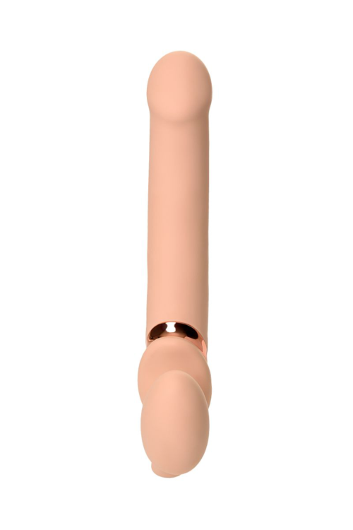 Телесный безремневой вибрострапон Vibrating Bendable Strap-On - size L - 3