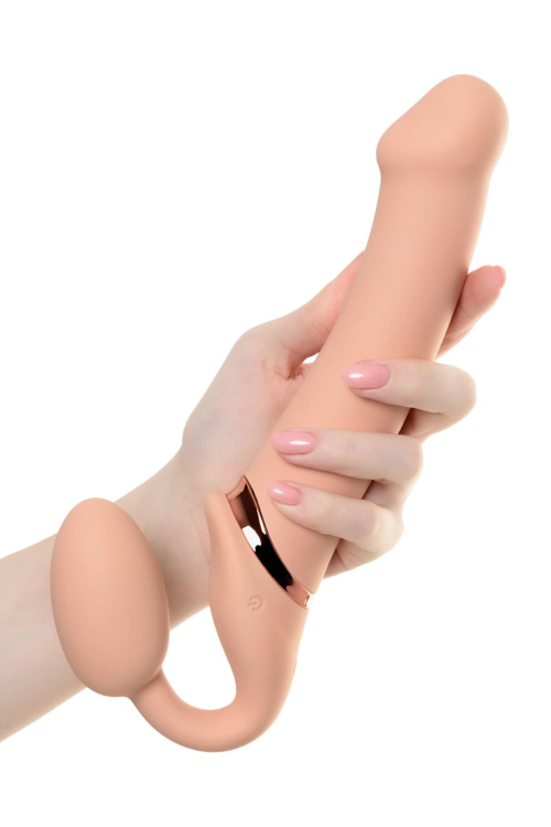 Телесный безремневой вибрострапон Vibrating Bendable Strap-On - size L - 7