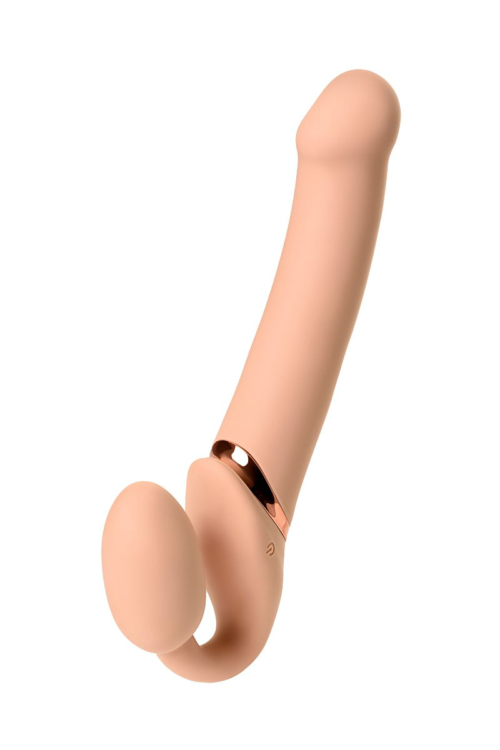 Телесный безремневой вибрострапон Vibrating Bendable Strap-On - size L - 0