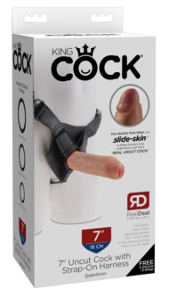 Страпон с телесной насадкой 7 Uncut with Strap on Harness - 18 см. - 5