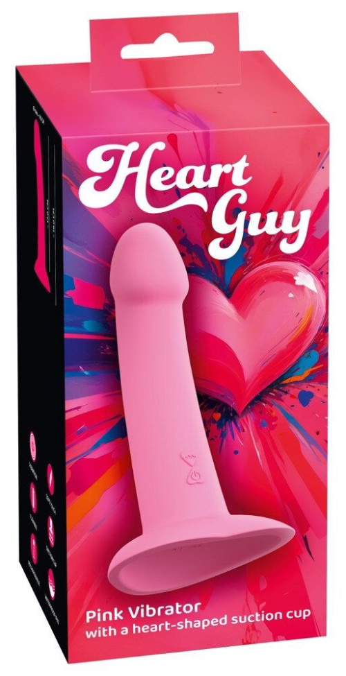 Розовый вибростимулятор на присоске Heart Guy - 19 см. - 1