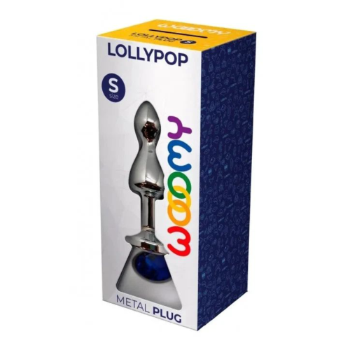 Серебристая анальная втулка Wooomy Lollypop Size S с синим кристаллом - 3