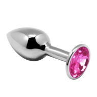 Серебристая анальная втулка Mini Metal Butt Plug Size M с розовым кристаллом - 0