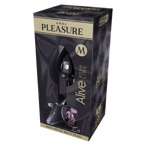 Серебристая анальная втулка Mini Metal Butt Plug Size M с розовым кристаллом - 1