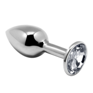 Серебристая анальная втулка с прозрачным кристаллом Mini Metal Butt Plug Size L - 9 см. - 0