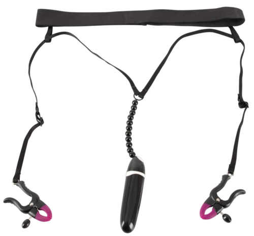 Женские вибростринги с зажимами для половых губ Spreader String with Vibrator - 0