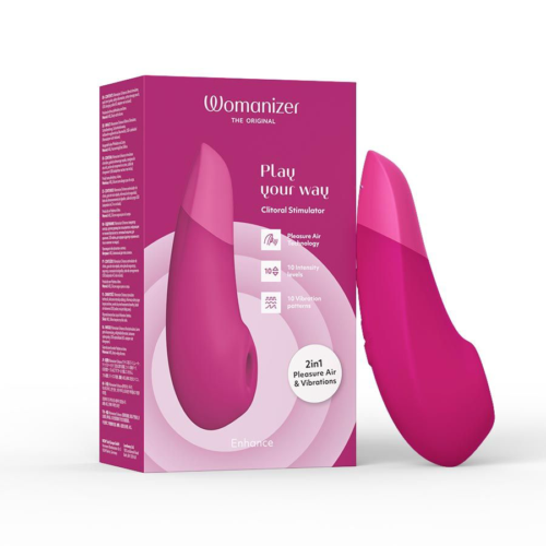 Розовый бесконтактный клиторальный стимулятор Womanizer Enhance с вибрацией - 5