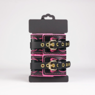 Черные кожаные оковы с розовой строчкой - 2