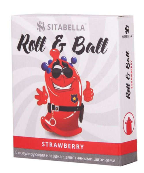 Стимулирующий презерватив-насадка Roll Ball Strawberry - 0